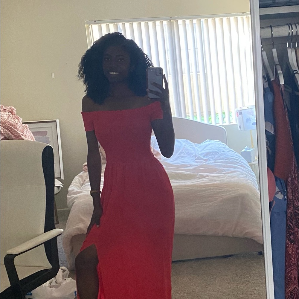 Dynamite Off-Shoulder Maxi Dress in Bright Red